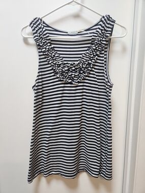 Kimchi Blue Navy and White Striped Ruffle Neck Tank